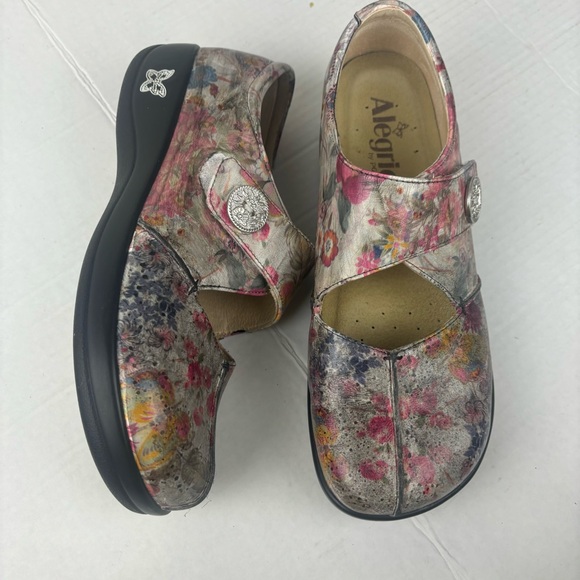 Alegria Kai Mary Jane style shoes in silver/pink floral print-woman’s40/9.5-US - Picture 11 of 13